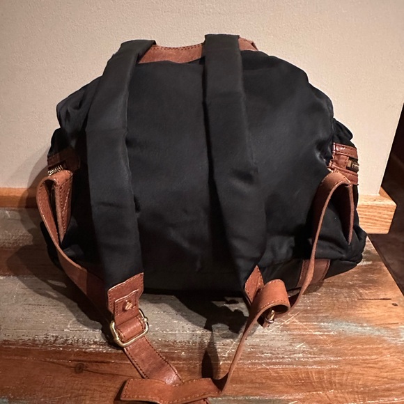 Tory Burch backpack black nylon brown leather multiple zipper and open pockets main image 12